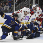 Jordan Martinook has hat trick Hurricanes beat Blues 6-4
