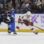 Jordan Martinook has hat trick Hurricanes beat Blues 6-4