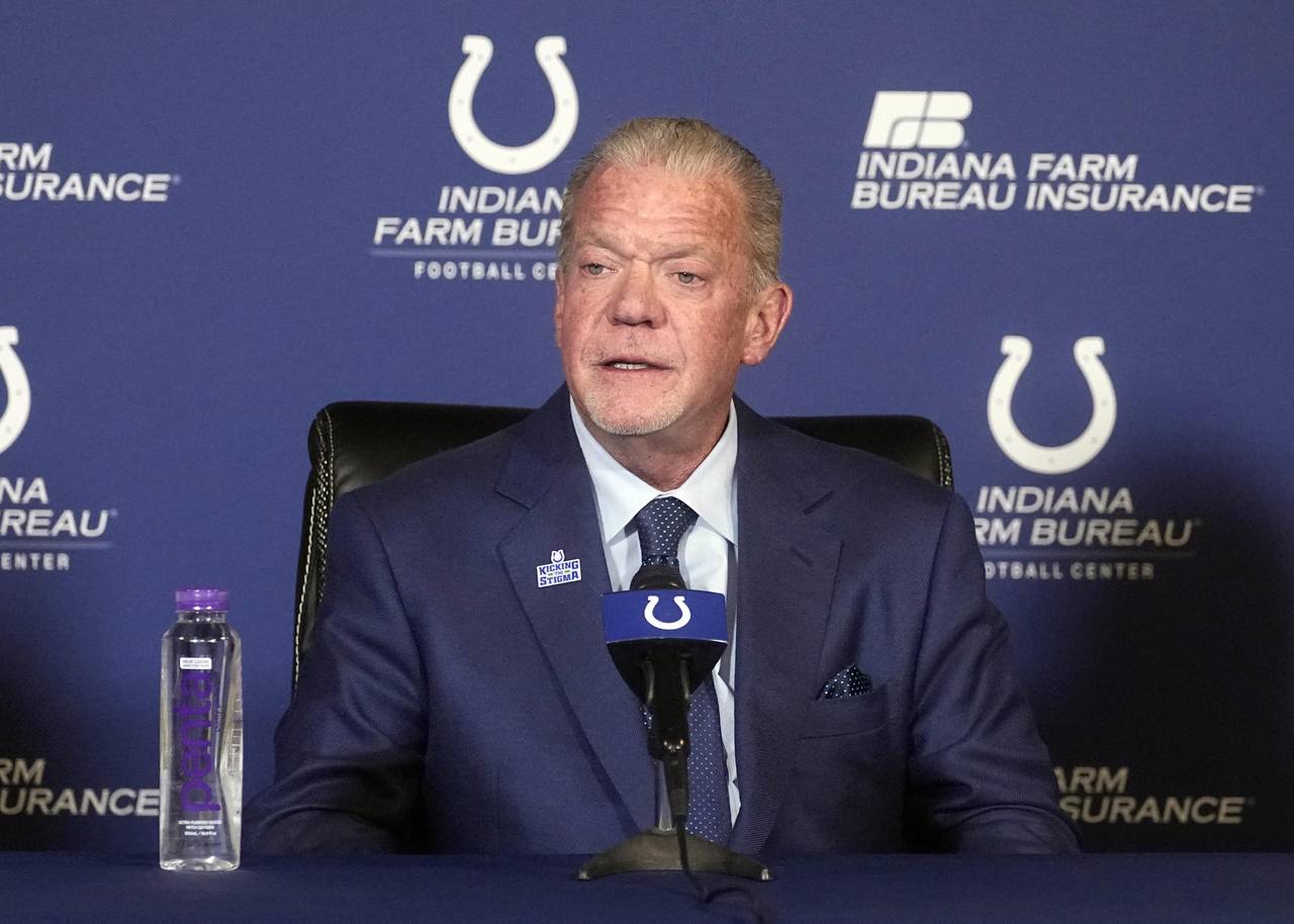 FILE -Indianapolis Colts owner Jim Irsay speaks during a news conference at the NFL football team's...