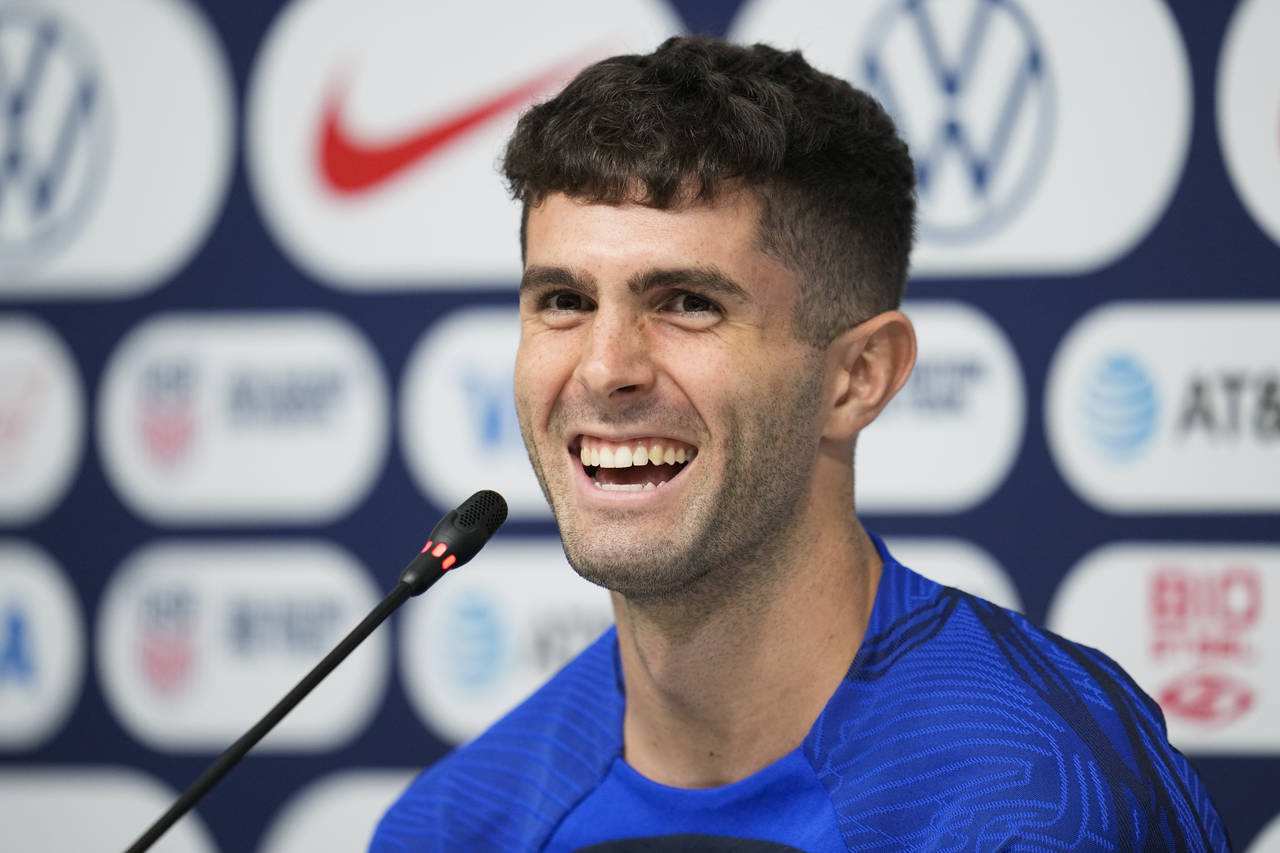Christian Pulisic of the United States attends a press conference before a training session at Al-G...
