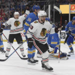 Stauber wins debut in goal, helps Blackhawks beat Blues 5-3