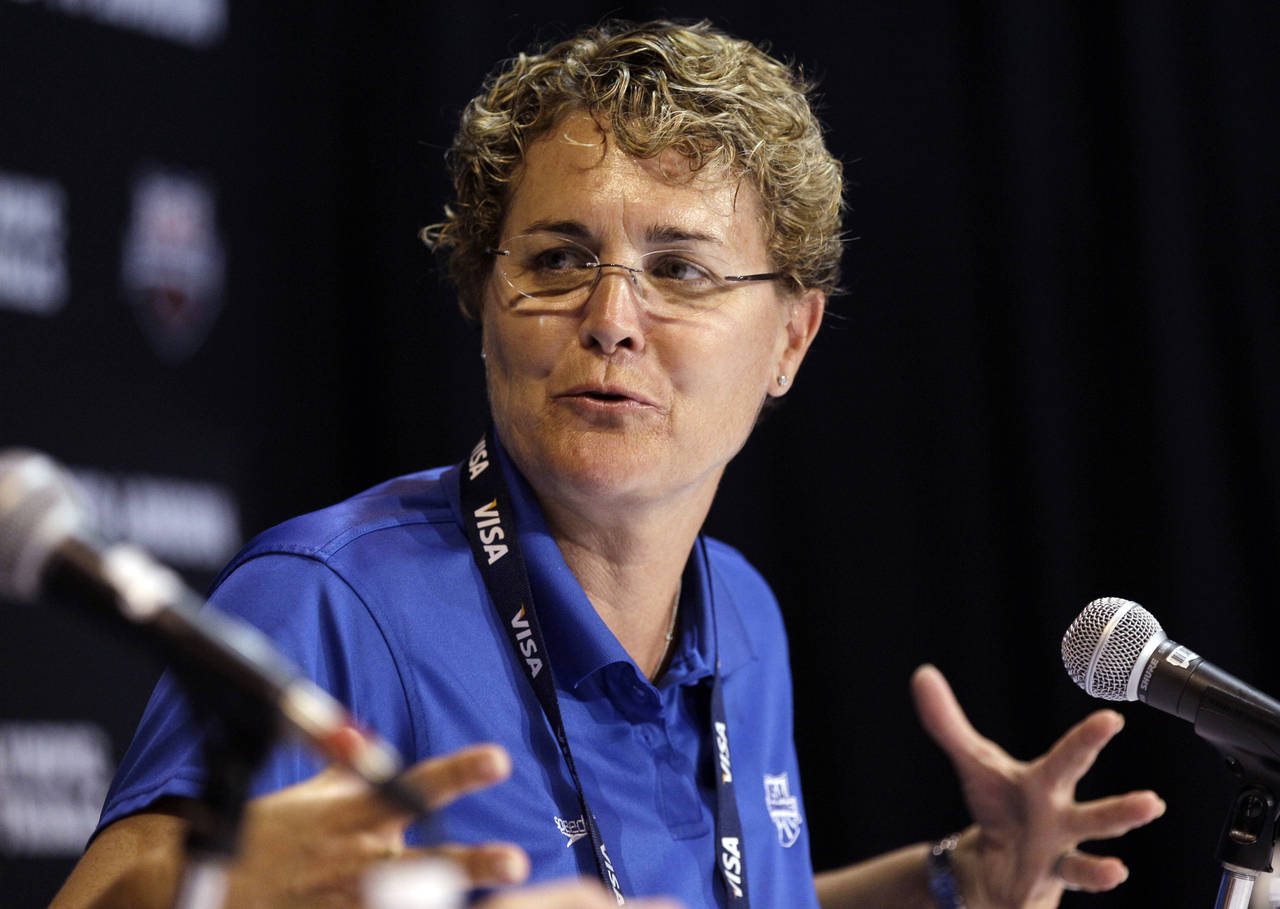 FILE -U.S. Olympic team head coach Teri McKeever speaks during a news conference at the U.S. Olympi...