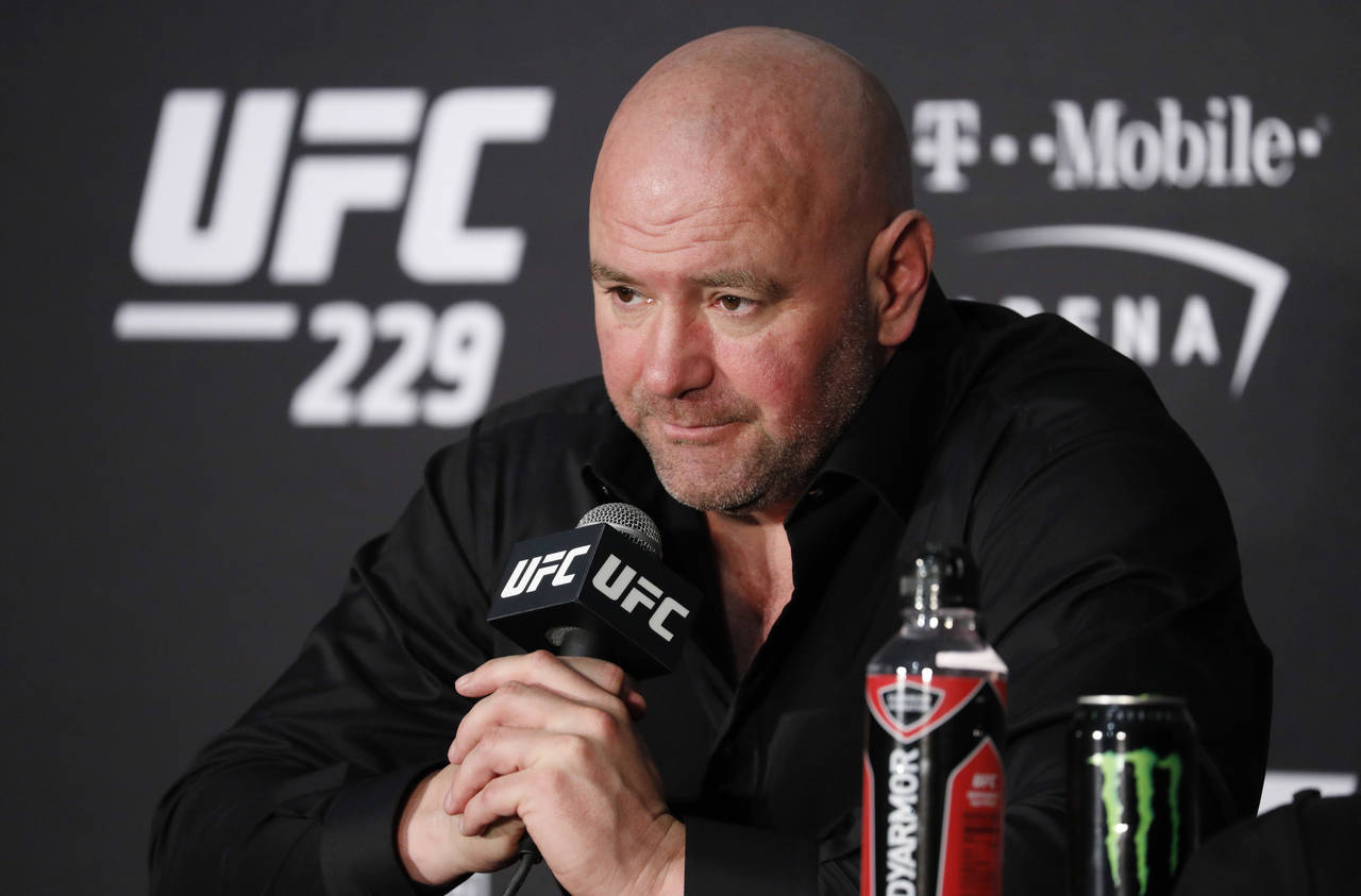 FILE - Dana White, president of UFC, speaks at a news conference after the UFC 229 mixed martial ar...