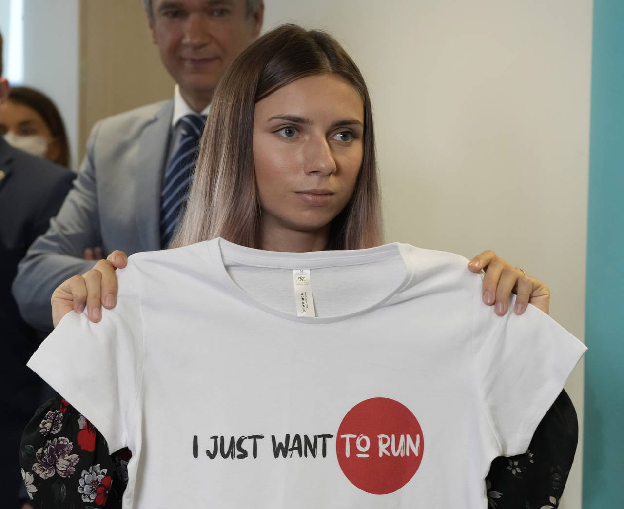 FILE - Belarusian Olympic sprinter Krystsina Tsimanouskaya, who arrived in Poland fearing reprisals...