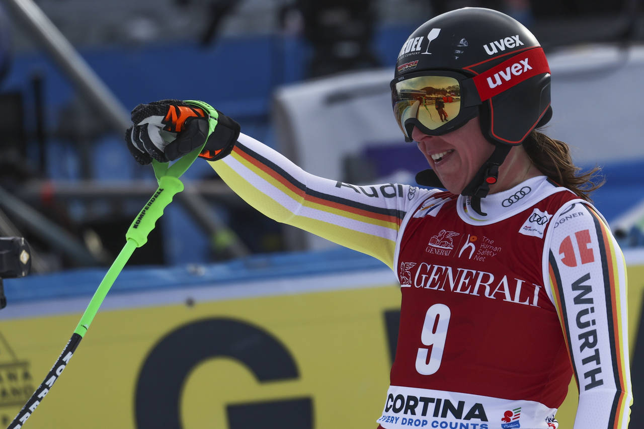 Germany's Kira Weidle gets to the finish area after completing an alpine ski, women's World Cup dow...