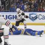 Stauber wins debut in goal, helps Blackhawks beat Blues 5-3