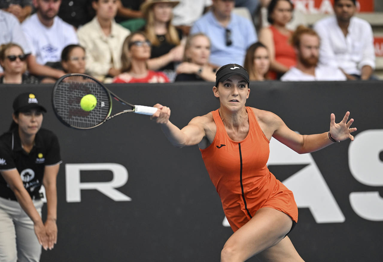 Spain's Rebeka Masarova plays a shot against USA's Coco Gauff in the final of the ASB Classic tenni...