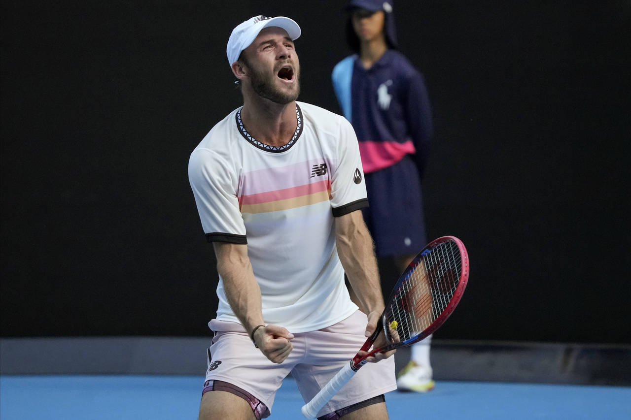 Tommy Paul of the U.S. celebrates after defeating compatriot Ben Shelton in their quarterfinal matc...