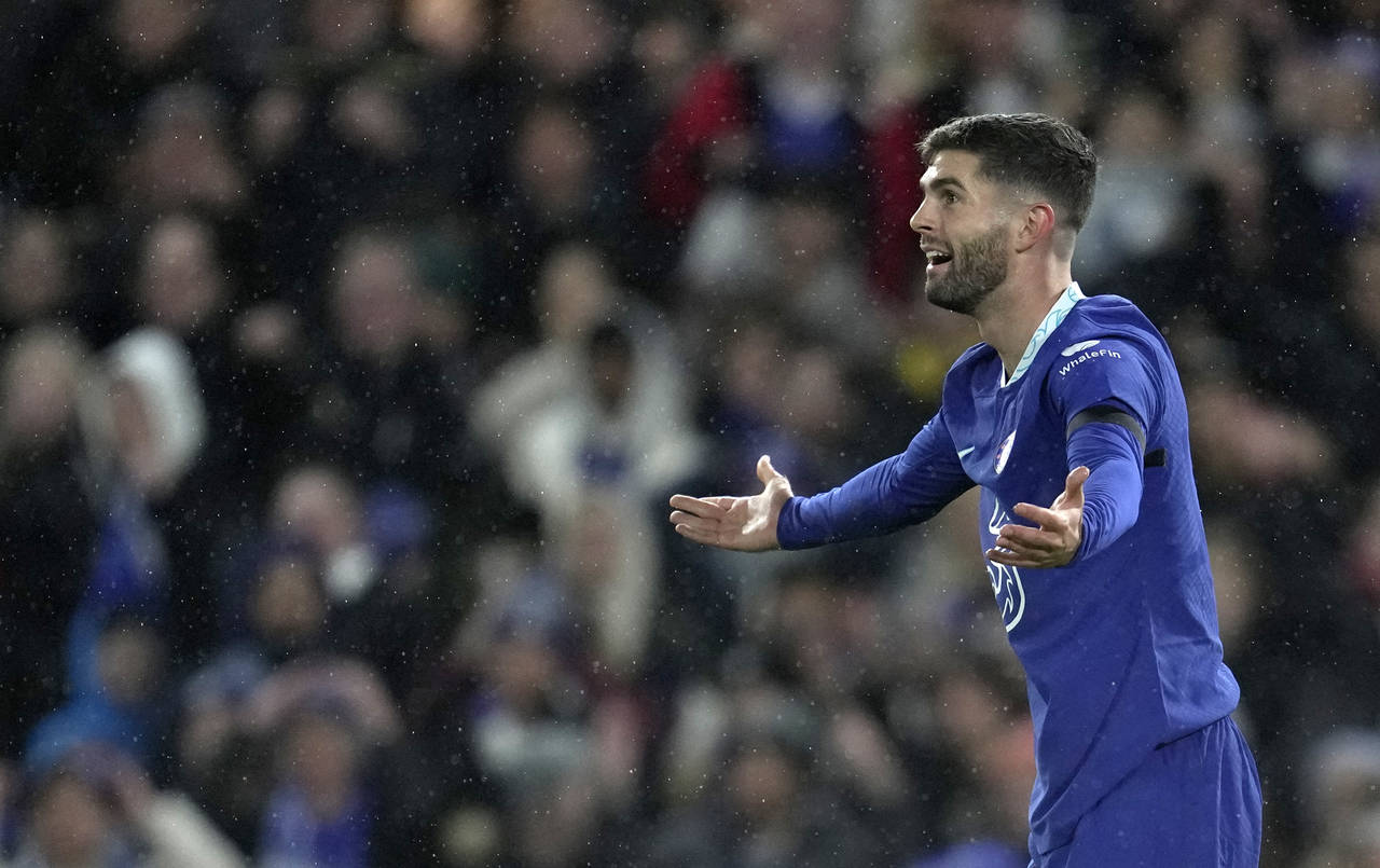 Chelsea's Christian Pulisic reacts during the English Premier League soccer match between Chelsea a...