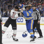 Stauber wins debut in goal, helps Blackhawks beat Blues 5-3