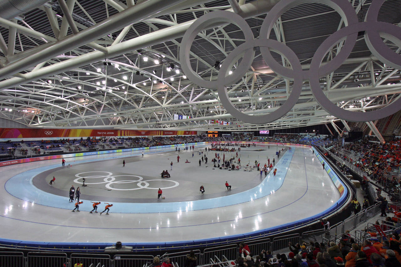 FILE - Netherlands' team compete during the Winter Olympics women's speedskating team pursuit at th...