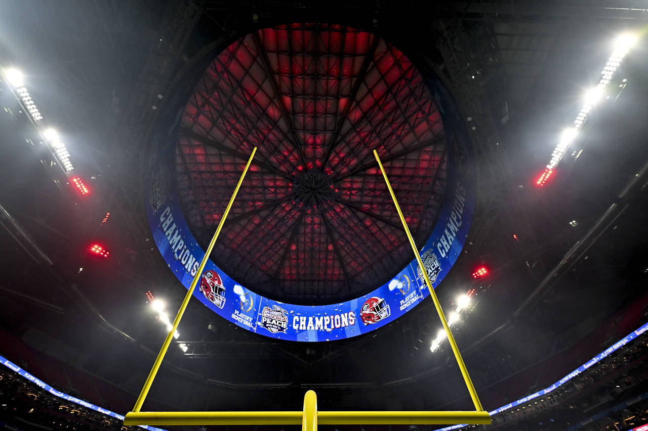 The Mercedes-Benz stadium is seen after the Peach Bowl NCAA college football semifinal playoff game...