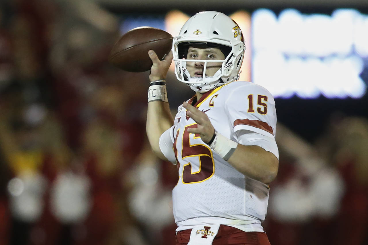 FILE - Iowa State quarterback Brock Purdy (15) during an NCAA college football game between Iowa St...