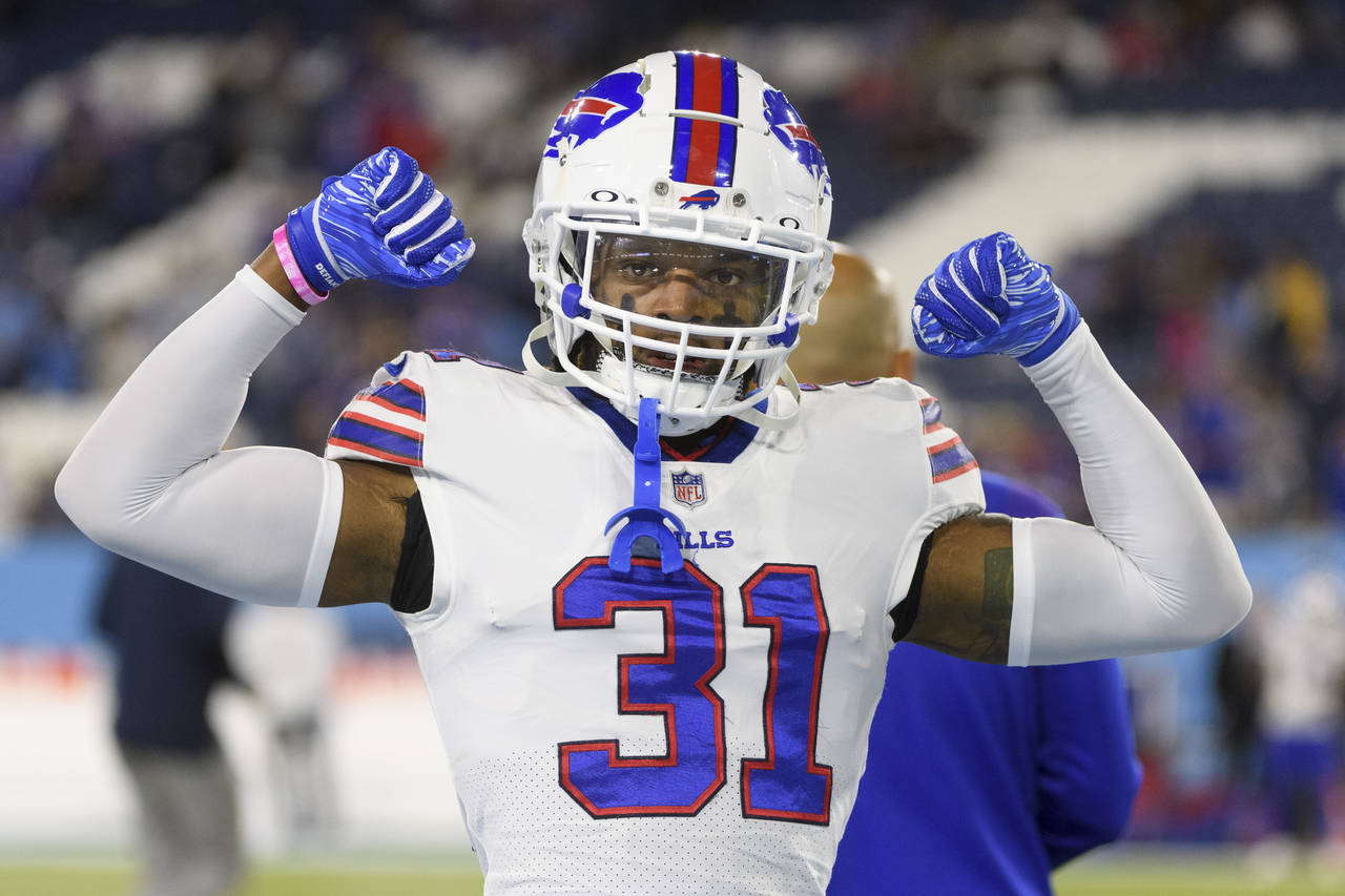 FILE - Buffalo Bills safety Damar Hamlin (31) is shown before an NFL football game against the Tenn...