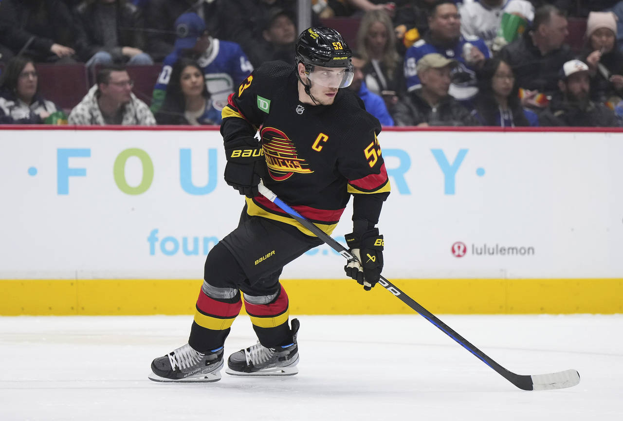 Vancouver Canucks' Bo Horvat skates during the second period of the team's NHL hockey game against ...