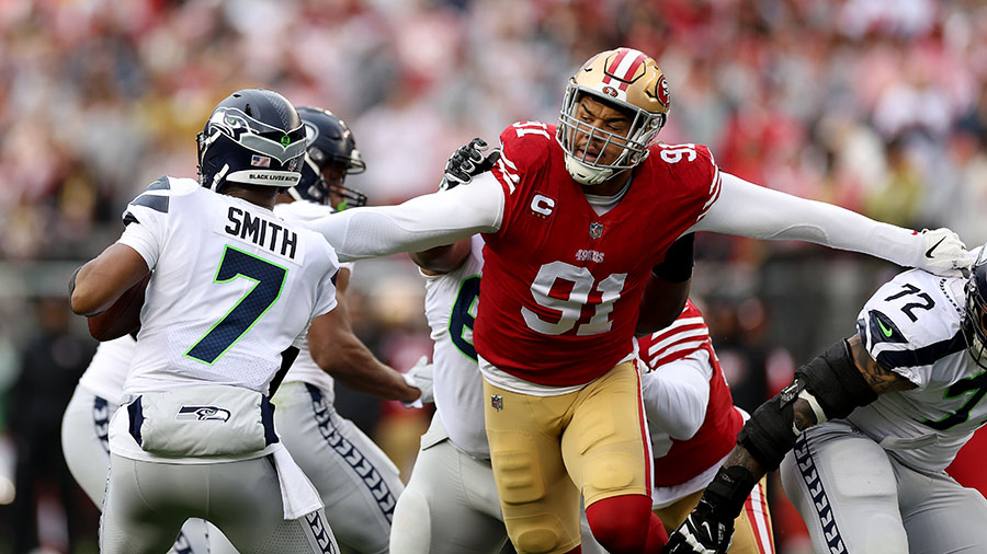 Seahawks 49ers Geno Smith Arik Armstead...