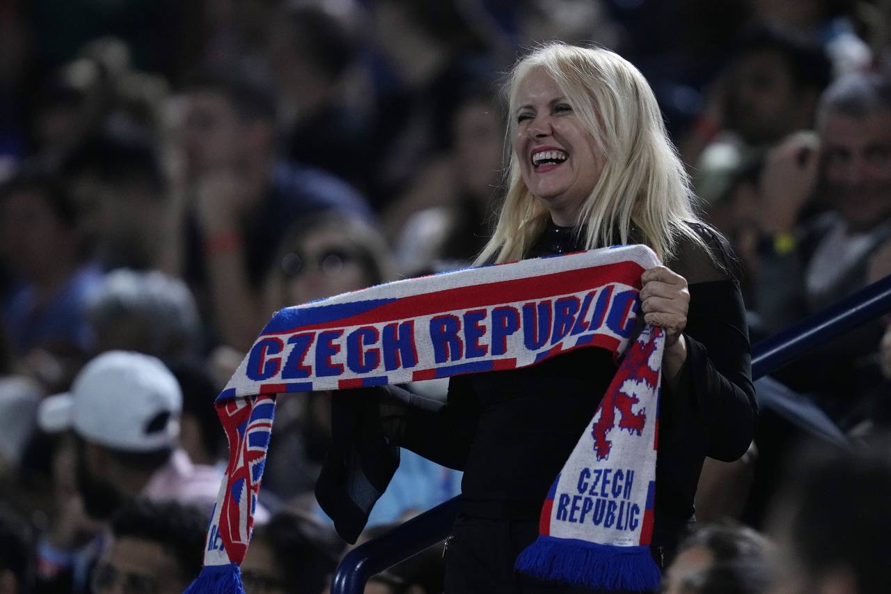 A fan cheers for Czech Republic's Barbora Krejcikova against Jessica Pegula from the U.S. during th...
