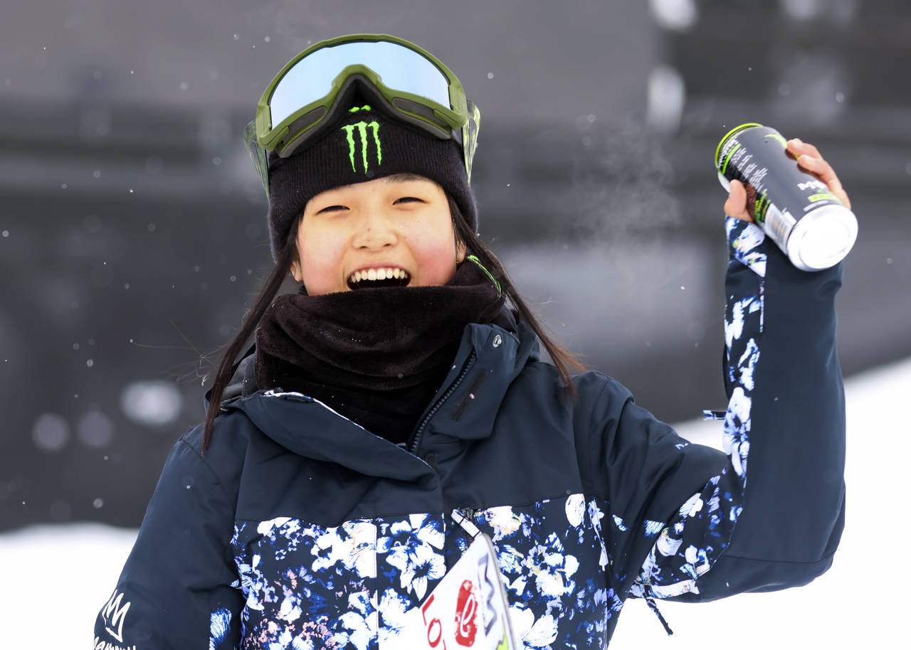 FILE -South Korea's Gaon Choi celebrates on the Winter X Games Aspen podium after winning a gold me...