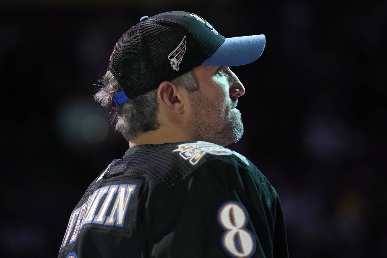 Washington Capitals' Alex Ovechkin (8) stands on the ice during the NHL All Star Skills Showcase, F...