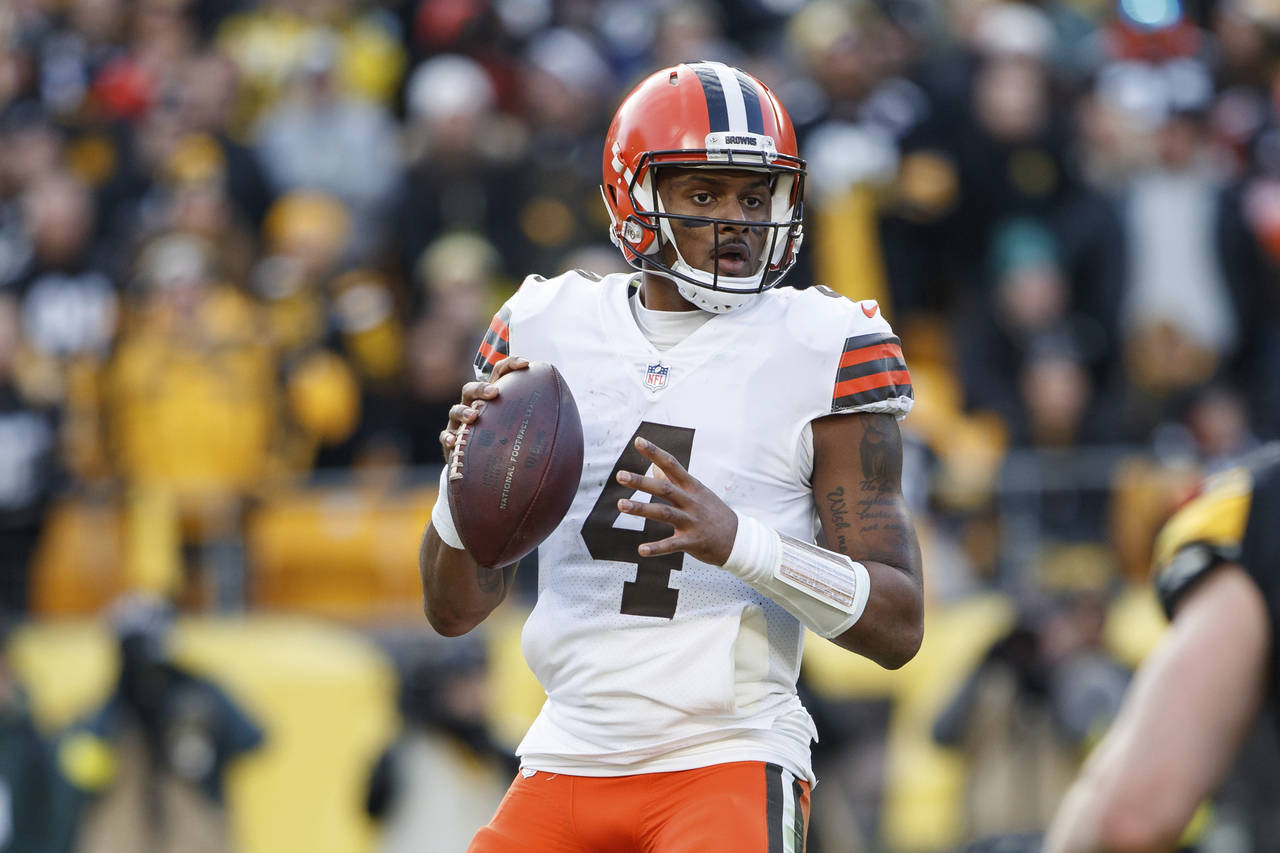 FILE -Cleveland Browns quarterback Deshaun Watson (4) looks to pass during an NFL football game, Su...