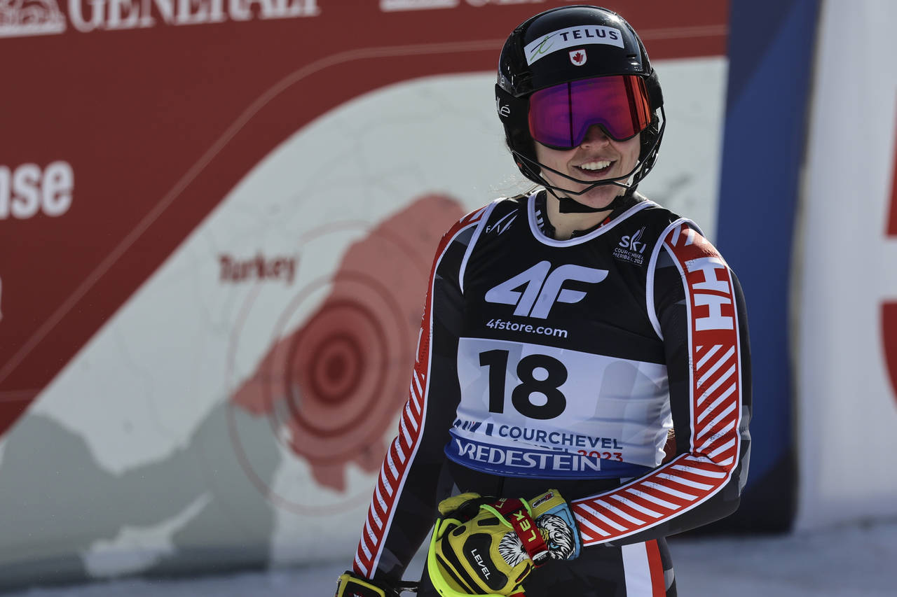 Canada's Laurence St-Germain gets to the finish area after completing the women's World Championshi...