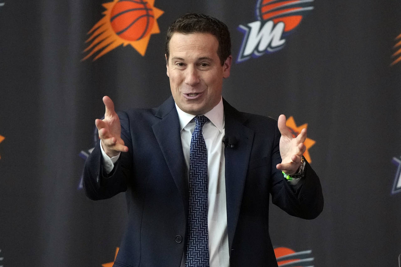 Mat Ishbia, new controlling interest owner of the Phoenix Suns and Phoenix Mercury, talks to the me...