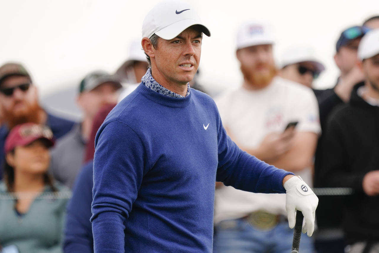 Rory McIlroy prepares to tee off the 10th hole during the third round of the Phoenix Open golf tour...