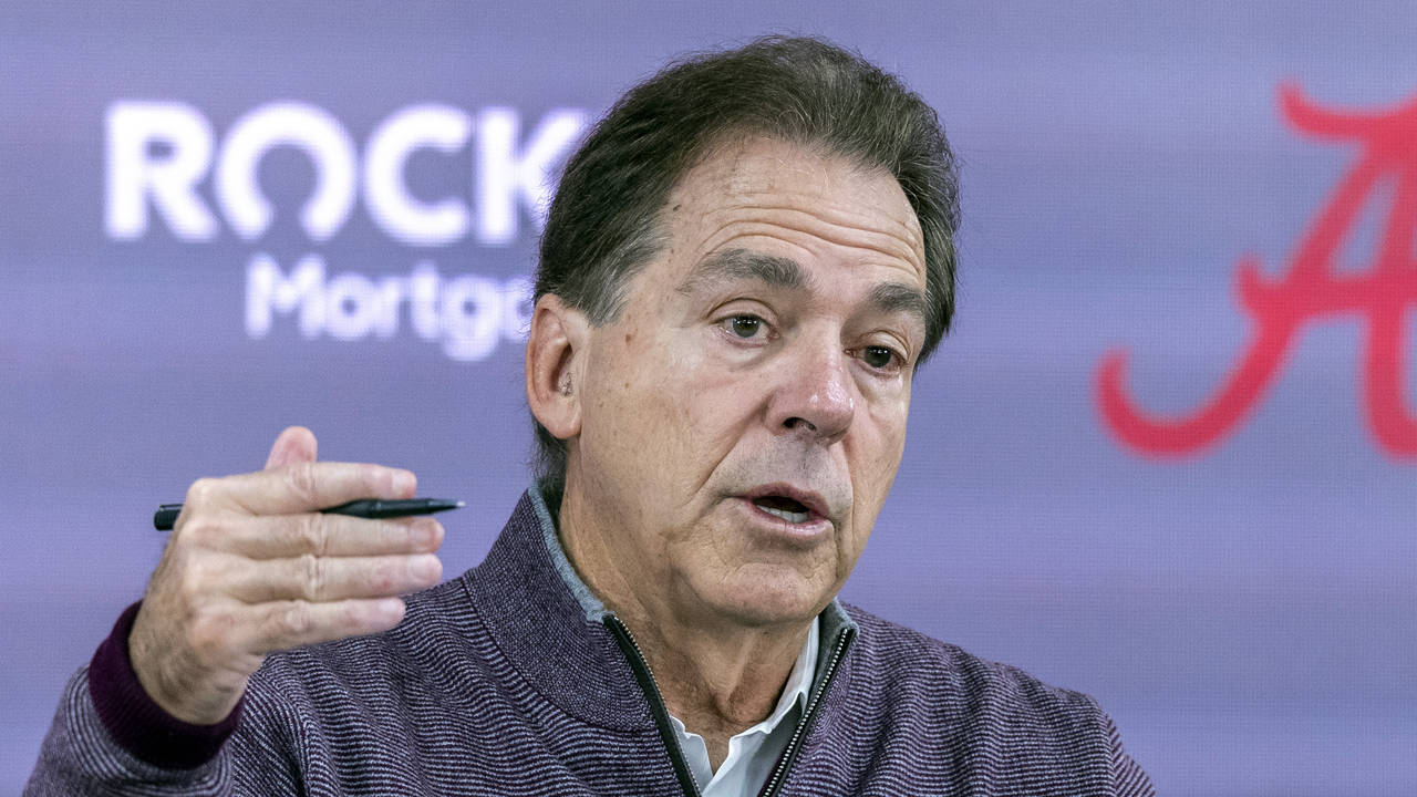 FILE -Alabama head coach Nick Saban introduces the Alabama juniors declaring for the NFL draft, Mon...