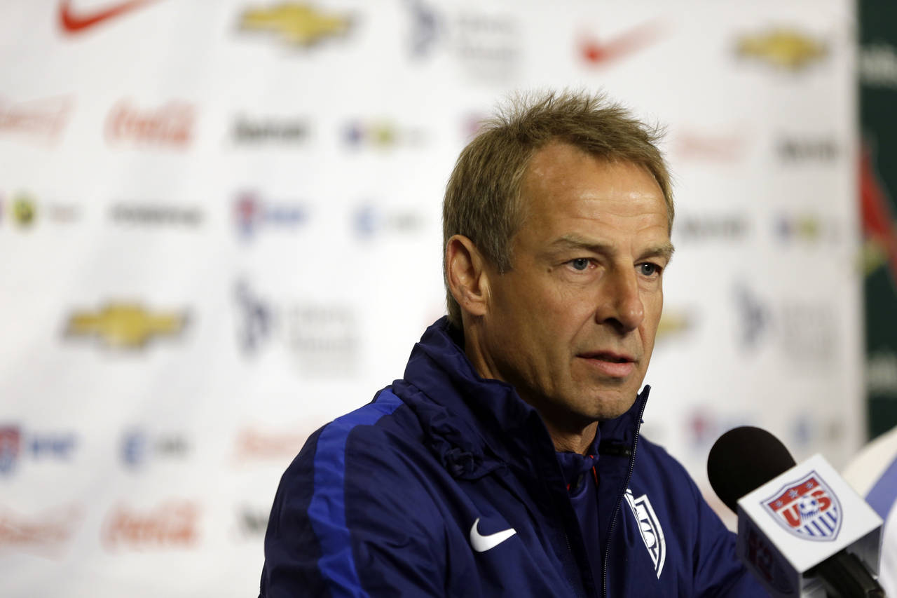 FILE - U.S. men's national soccer team coach Jurgen Klinsmann takes part in a news conference in St...