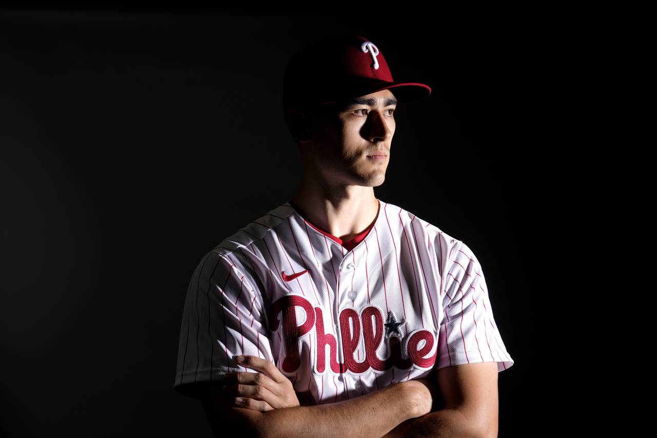 Philadelphia Phillies pitcher Noah Song poses for a photograph during a spring training baseball ph...