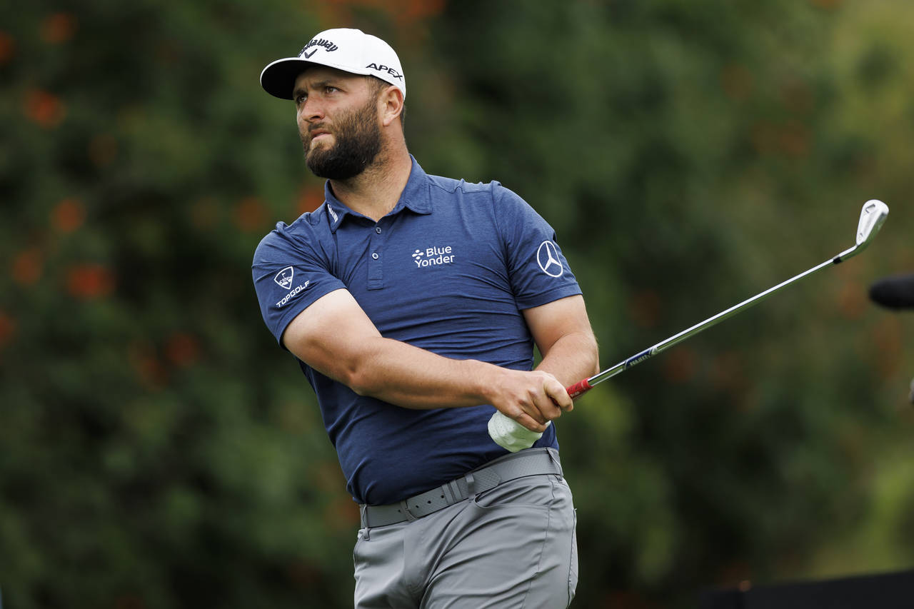Jon Rahm, of Spain, tees off on the fourth hole during the third round of the Genesis Invitational ...