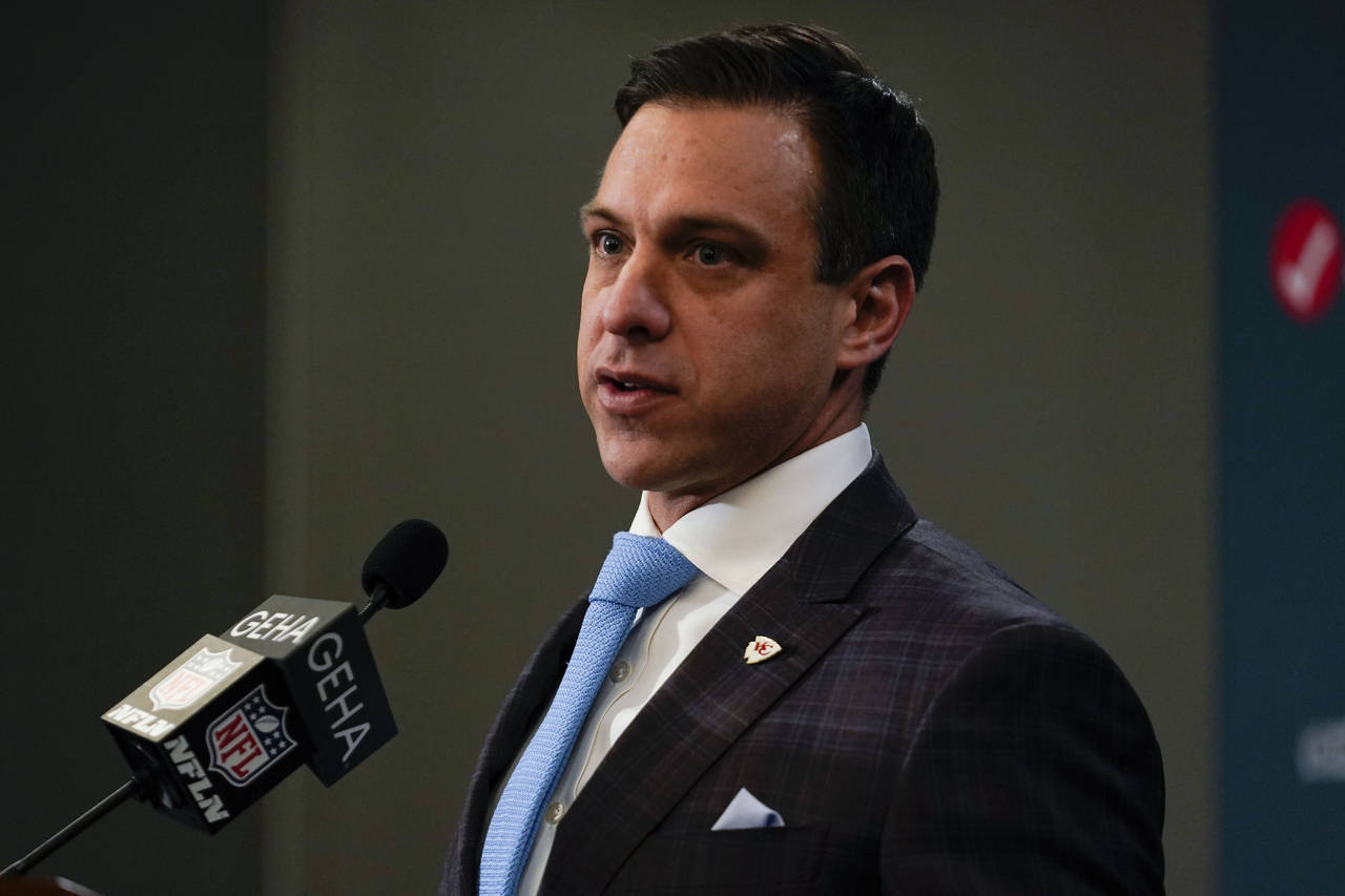 Kansas City Chiefs General Manager Brett Veach speaks after the NFL AFC Championship playoff footba...