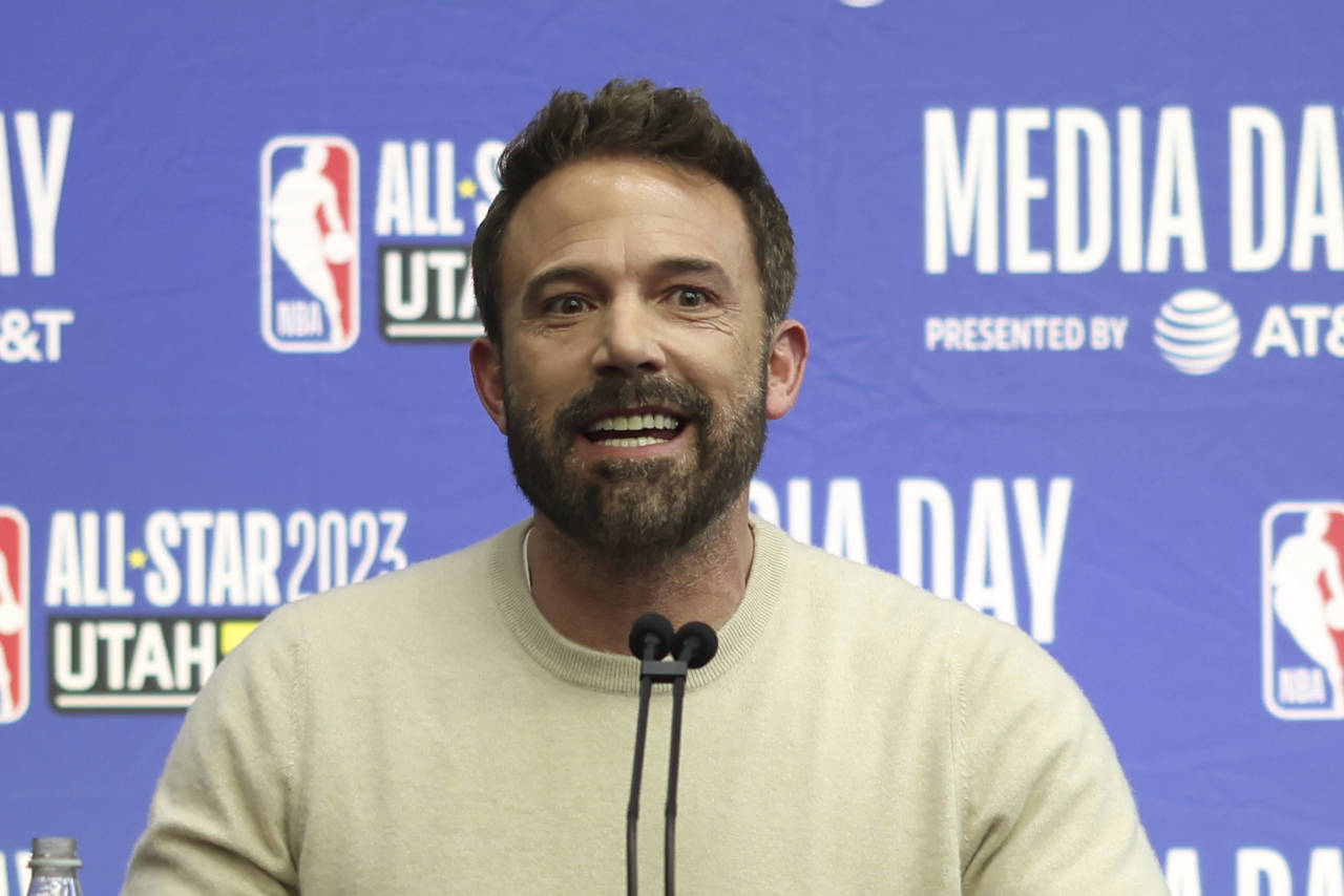 Actor, writer and director Ben Affleck addresses the media regarding his new Michael Jordon movie "...