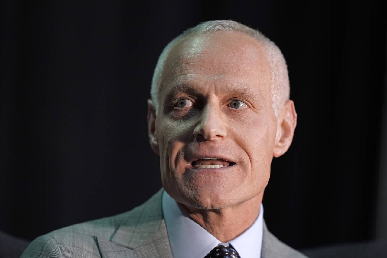 FILE - Big 12 Commissioner Brett Yormark speaks to the media during Big 12 NCAA college basketball ...