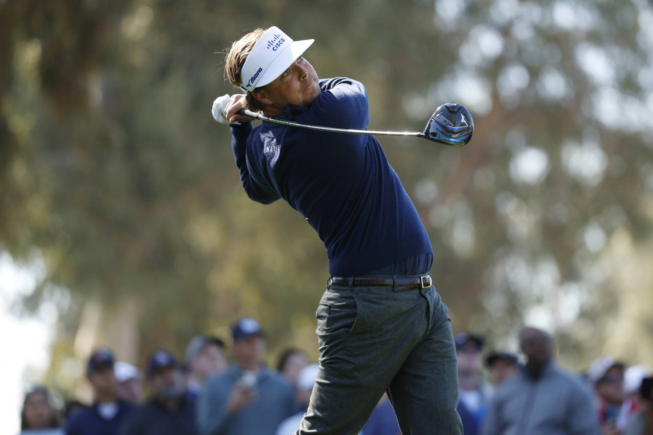 Keith Mitchell hits from the ninth tee during the final round of the Genesis Invitational golf tour...