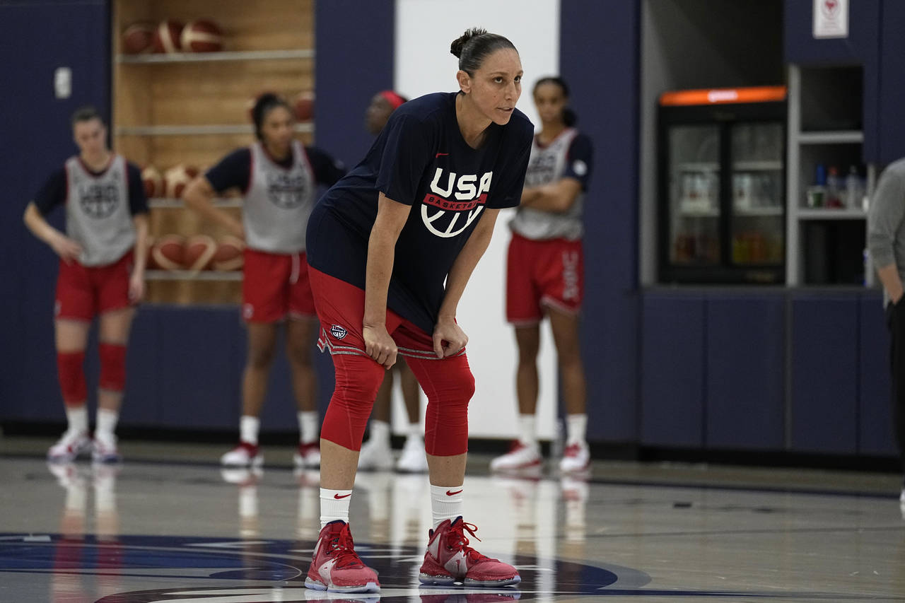 Diana Taurasi takes part in drills during a minicamp for the U.S women's national basketball team, ...
