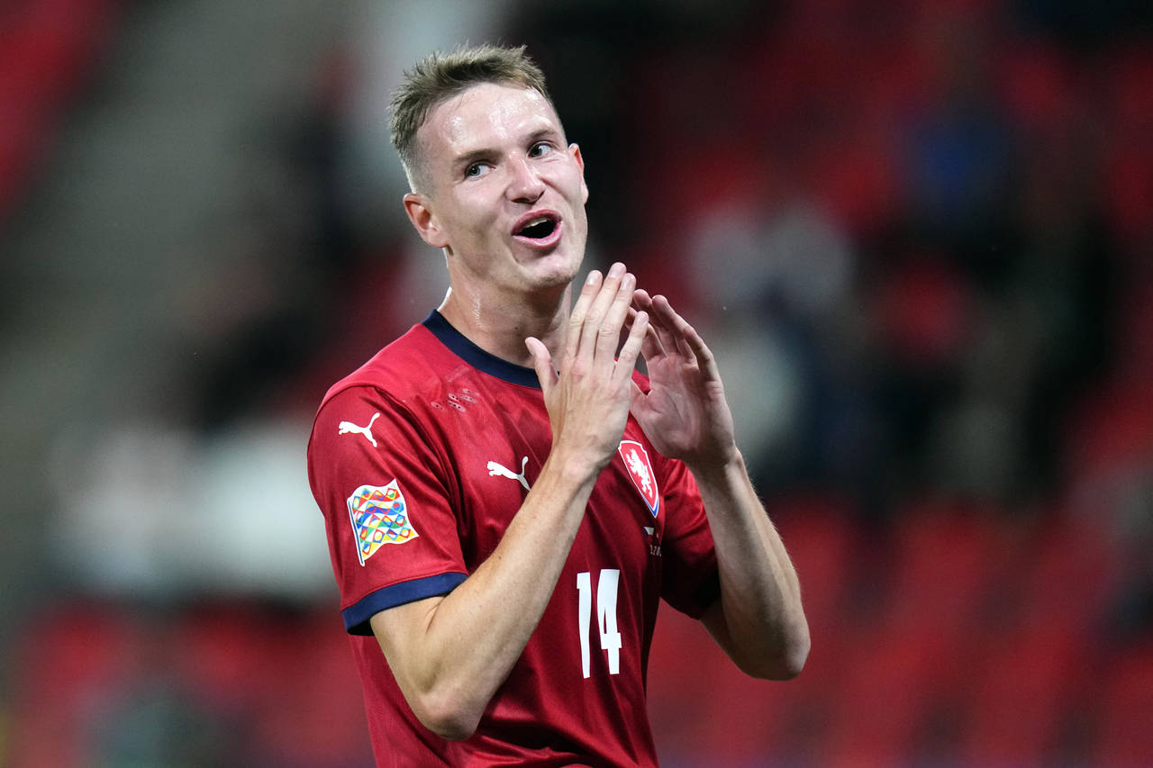 FILE - Czech Republic's Jakub Jankto reacts after missing a chance to score during the UEFA Nations...