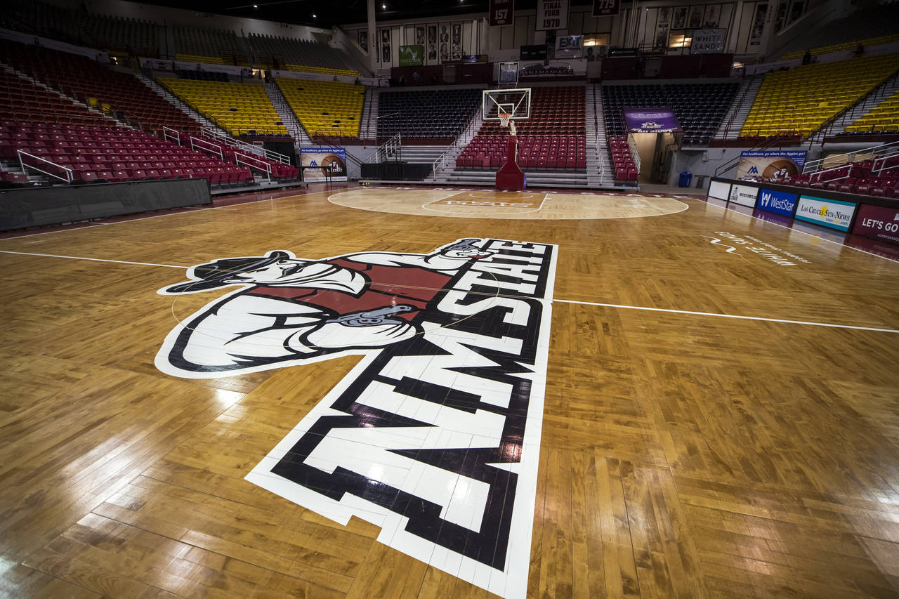 The basketball court of the Pan American Center at New Mexico State University is pictured Wednesda...
