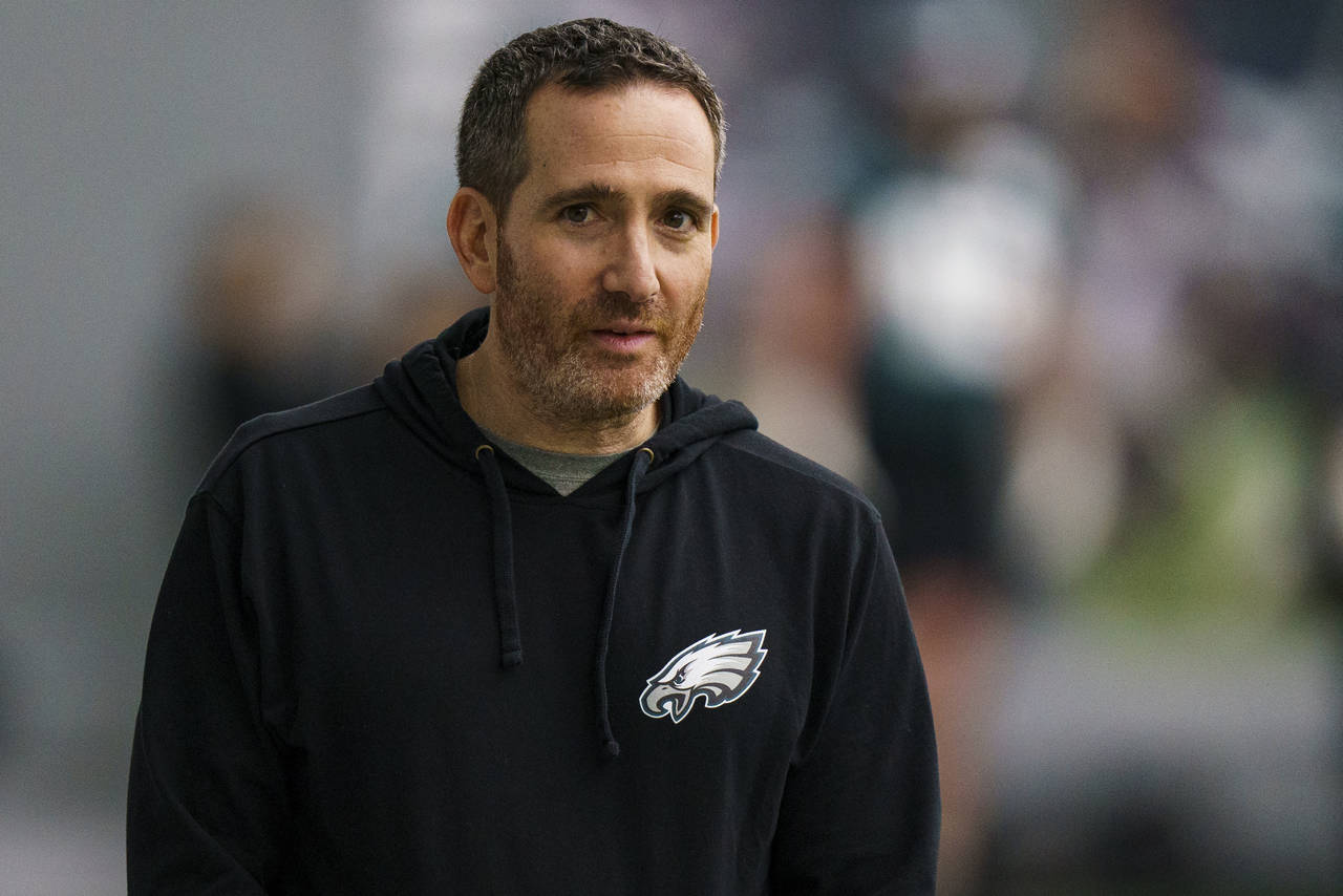FILE - Philadelphia Eagles general manager Howie Roseman watches during an NFL football practice, T...