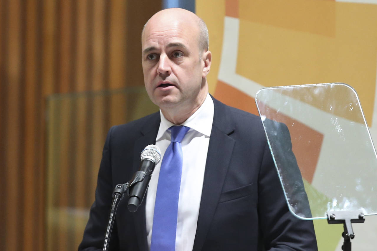 FILE - Fredrik Reinfeldt, former Prime Minister of Sweden, speaks on Sept. 23, 2014 at U.N. headqua...