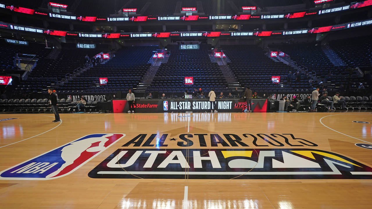 The Vivint Arena is shown during the transformation taking place inside the arena before the start ...